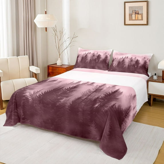 Manfei Smoky Jungle 4pcs Bed Sheets for Female Men Women,Woodland Tree King Sheets,Botanical Plants Super Cozy Sheet Set,Ultra Soft Home Decor