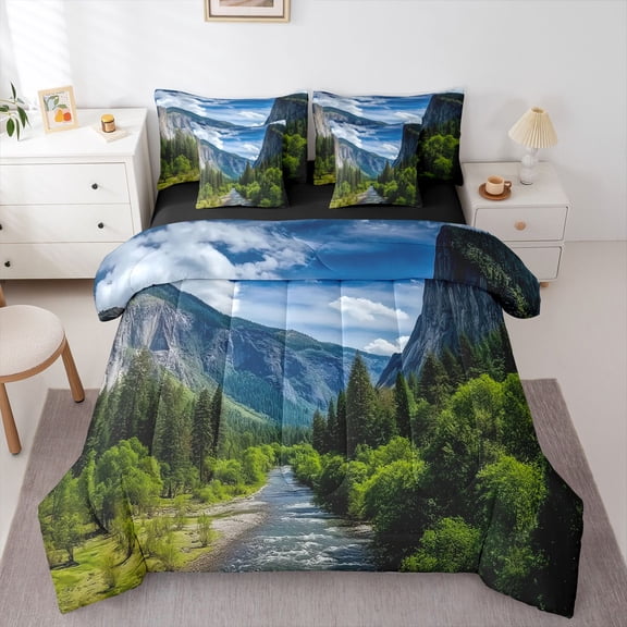 Manfei Smoky Jungle 7-Piece Bedding Comforter Set for Female Men Women,Woodland Tree King Bedding Sets,Botanical Plants Ultra Soft Bed Sheets,Ultra Soft Home Decor,Reversible