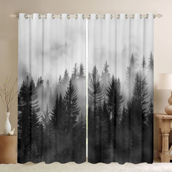 Manfei Smoky Jungle Curtains Pack of 2 (42x84 Each) for Female Men Women,Woodland Tree Curtains Blackout,Botanical Plants Bedroom Curtains,Ultra Soft Home Decor