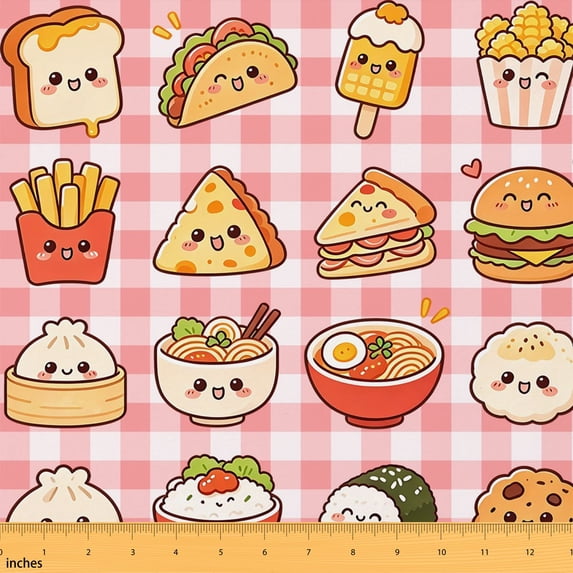 Manfei Snack Food Fabric by the Yard 1 Yard, Pizza Fries Home Decor ...