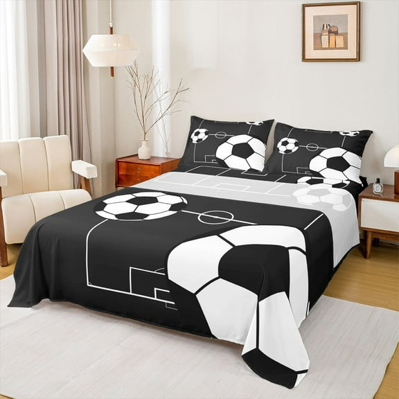 Manfei Kids' 3-Piece Twin Sheet Set - Soccer Ball Sport Theme