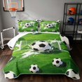 thumbnail image 1 of Manfei Soccer Sport Bed Spread Queen, Football Field Queen Coverlet Set, Green Black White 03, Gray Reversible 3 Pieces, 1 Quilt and 2 Pillowcases, 1 of 7