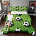 thumbnail image 1 of Manfei Soccer Sport Queen Comforter Set, Football Field Comforter Sets Queen, Green White 03, Reversible 3 Pieces 1 Comforter and 2 Pillowcases, 1 of 6