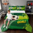 thumbnail image 1 of Manfei Soccer Sport Queen Comforter Set, Goal Print Comforter Sets Queen, Green Black Yellow, Gray Reversible 3-Piece 1 Comforter and 2 Pillowcases, 1 of 6