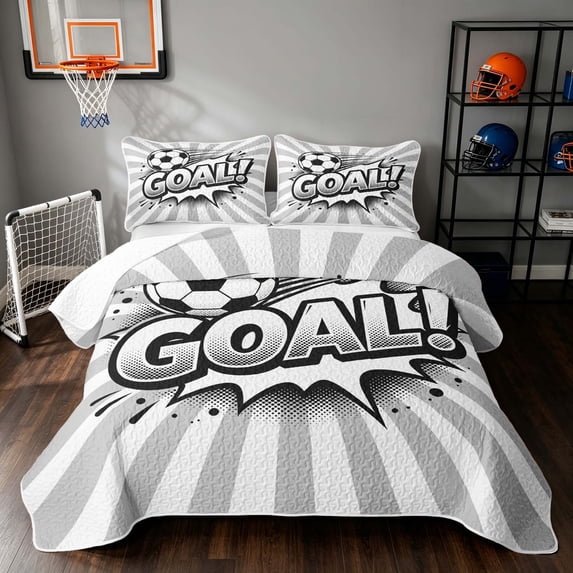 Manfei Soccer Sport Twin Quilt Set, Geometric Stripe Twin Coverlet Set, Grey Monochrome, Reversible 2pcs, 1 Bedspread and 1 Pillowcase