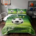 thumbnail image 1 of Manfei Soccer Sport Twin Quilt Set, Goal Print Football Field Twin Coverlet Set, Green White, Reversible 2 Pieces, 1 Bedspread and 1 Pillowcase, 1 of 7