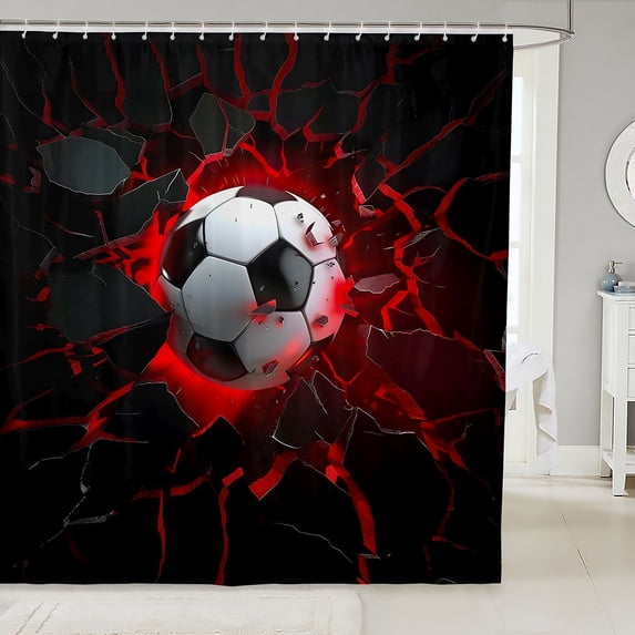 Manfei Soccer Sports Shower Curtain 72Wx72L, Neon Lightning Bathroom Curtain, Teal Crack Glow