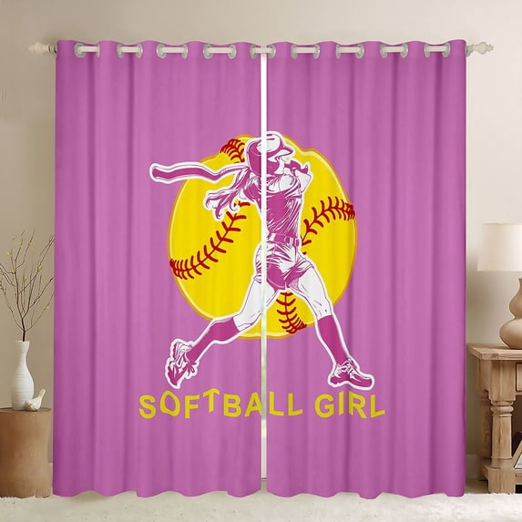 Manfei Softball Gamer Blackout Curtains,Ball Sport Curtains Pack of 2 (42x84 Each)