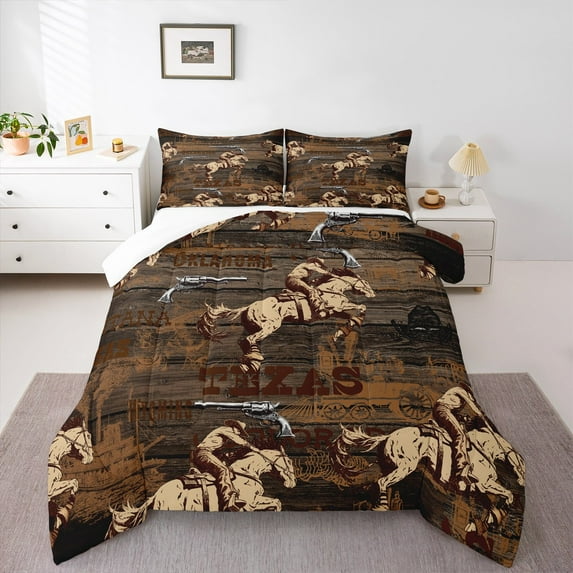 Manfei Sourthwest Cowboys Bedding Comforter Set,Pold Barn Door Twin Comforter Sets,Rustic Farmhouse Cabin Bedding Set For Teens,Luxury Bedroom Decor,2pcs