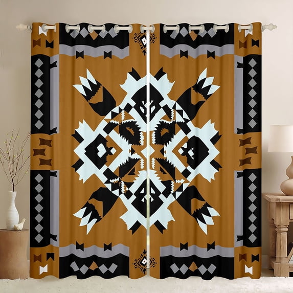 Manfei Southwest Tribal Blackout Curtains, Geometric Aztec Curtains Pack of 2 (42x84 Each), Brown Black Cream