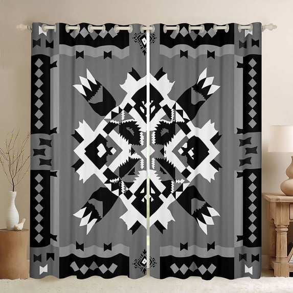 Manfei Southwest Tribal Blackout Curtains, Geometric Aztec Curtains Pack of 2 (42x84 Each), Gray Black White