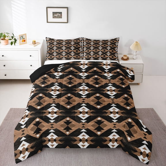 Manfei Southwestern Aztec 3 Pieces Queen Comforter Set for Female Men,Bohemian Theme Ultra Soft Bedding Sets,Tribal Aztec Bedding Comforter Set,Lightweight Room Decor,Reversible