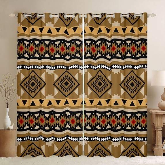 Manfei Southwestern Aztec Blackout Curtains, , Brown Black Curtains Pack of 2 (42x84 Each)