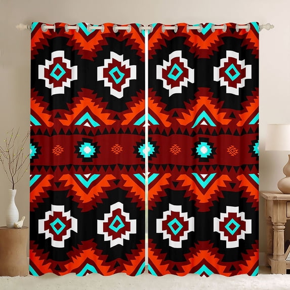 Manfei Southwestern Aztec Blackout Curtains, , Orange Black Curtains Pack of 2 (42x84 Each)