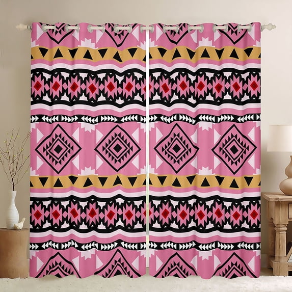 Manfei Southwestern Aztec Blackout Curtains, , Pink Black Curtains Pack of 2 (42x84 Each)