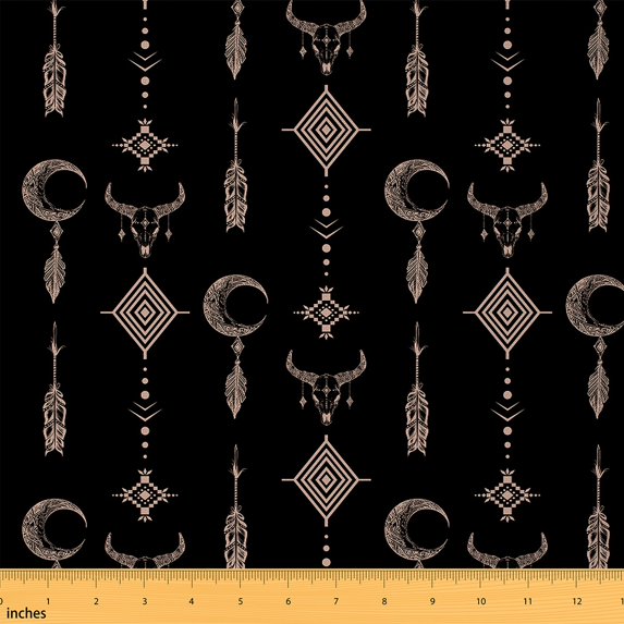 Manfei Southwestern Aztec Fabric by the Yard (2 Yards), Boho Dream Catcher Decorative Fabric by the Yard, Vintage Bull Skull Sewing & Crafting Fabric, Luxurious Bedroom Decoration