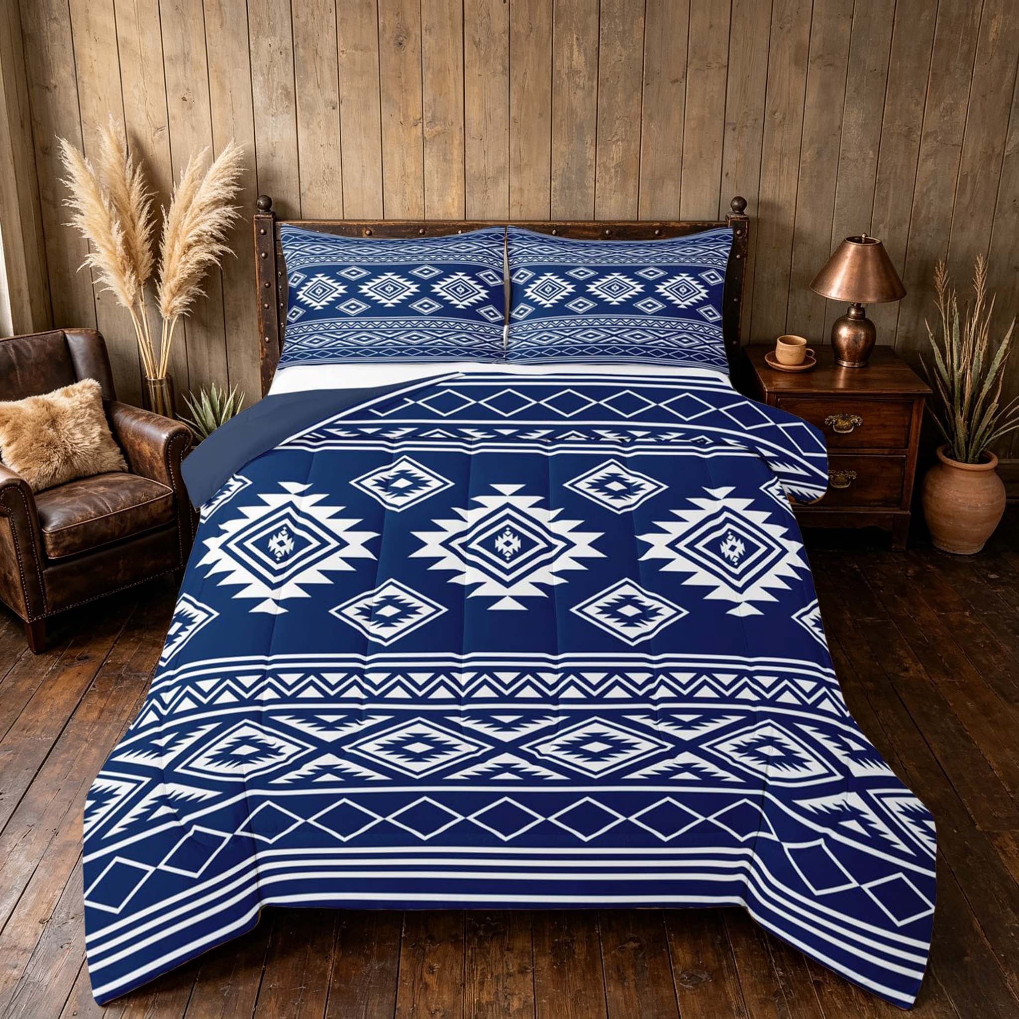 Manfei Southwestern Aztec Full Size Comforter Sets, Bohemian Navy White ...