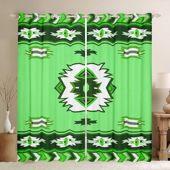 Manfei Southwestern Aztec Geometric Curtains Pack of 2 (42x84 Each),Rustic Western bohemian Curtains Blackout,Green White Bedroom Curtains For Adult,Microfiber Bedroom Decor