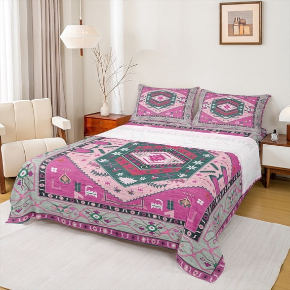 Manfei Southwestern Aztec Geometric Full Size Sheets,Rustic Western bohemian Bed Sheets,Pink Gray Sheet Sets For Adult,Microfiber Bedroom Decor,4pcs