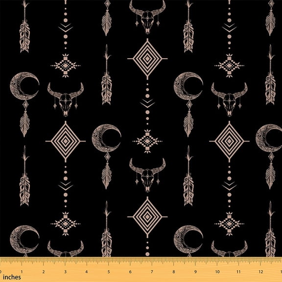 Manfei Southwestern Aztec Sewing & Crafting Fabric (1 Yard), Boho Dream Catcher Home Decor Fabric by the Yard, Vintage Bull Skull Fabric by the Yard, Luxurious Bedroom Decoration