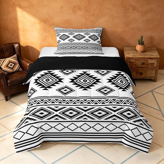 Manfei Southwestern Aztec Twin Comforter Sets, Bohemian Black White Bedding Set, Black Reversible 2-Piece, 1 Comforter and 1 Pillowcase