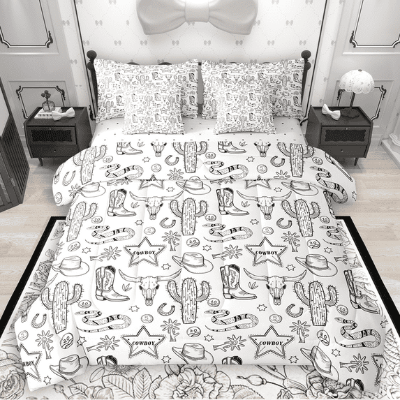Manfei Southwestern Cowboy Bedding Comforter Set 7pcs, Boots Hat Horseshoes King Bedding Sets, Snake Scorpion Bed Sheets, Ultra Soft Home Decor
