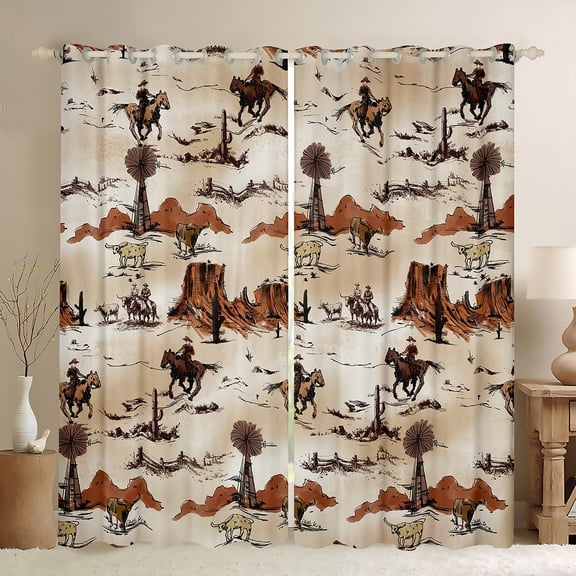 Manfei Southwestern Cowboy Curtains Pack of 2 (42x84 Each), Galloping Horse Curtains Blackout, Rustic Windmill Desert Bedroom Curtains, Luxury Bedroom Decor