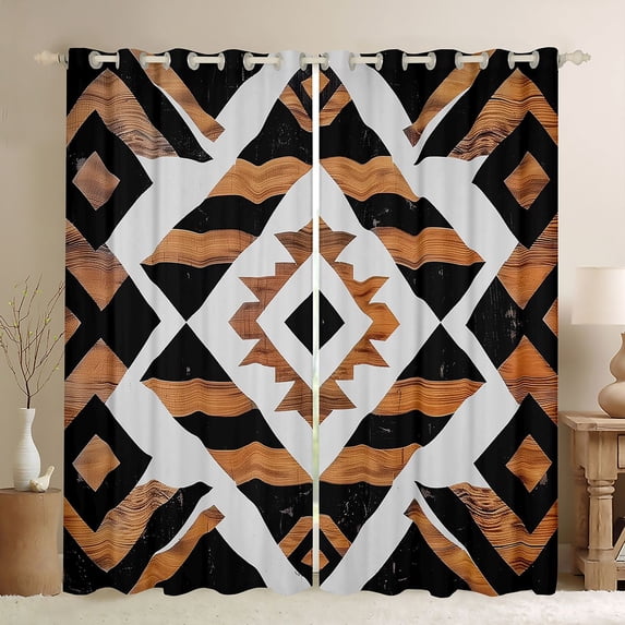 Manfei Southwestern Geometric Blackout Curtains Set of 2 (52x84 Each), Hippie Aztec Curtain, Black Brown and White