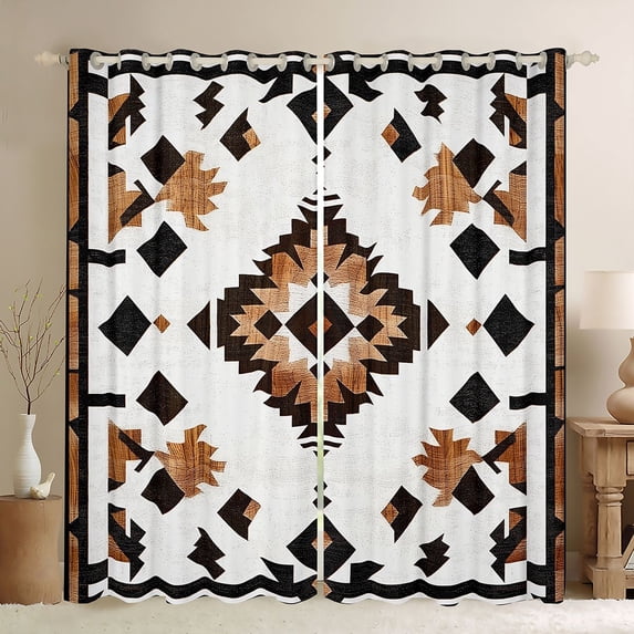 Manfei Southwestern Geometric Blackout Curtains Set of 2 (52x84 Each), Hippie Aztec Curtain, Brown Black and White