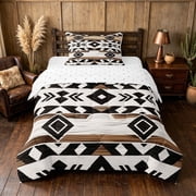 Manfei Southwestern Geometric Twin Comforter Sets, Hippie Aztec Bedding Set, Black White Brown, Reversible 2 Pieces, 1 Comforter and 1 Pillowcase