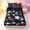 thumbnail image 1 of Manfei Sparkle Glowing Stars Print Zipper Full Size Comforter Sets with Fitted Sheet and 2 Pillowcases,Kawaii Cartoon Theme Zipper Bedding Set,Black Purple,Black Reversible,4pcs, 1 of 8