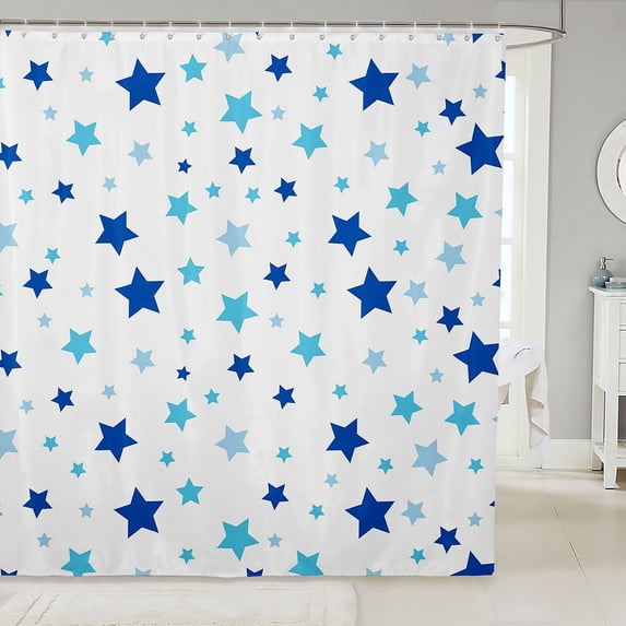 Manfei Sparkle Stars Pattern Shower Curtain 72Wx78L,Cute Polka Dot Bath Curtain,Blue White