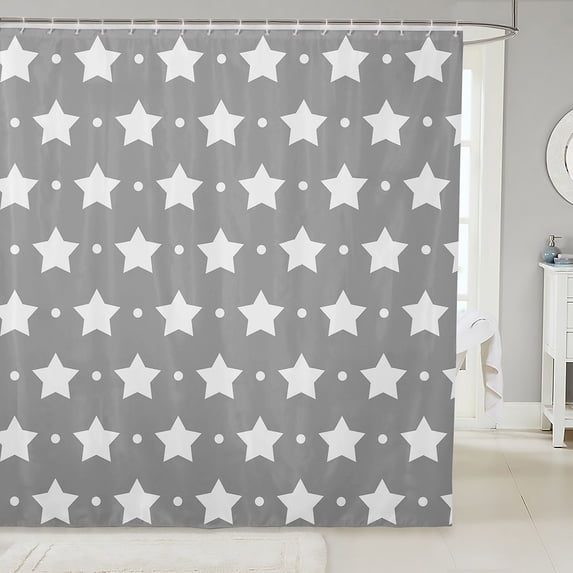 Manfei Sparkle Stars Print Shower Curtain 72Wx72L,Cartoon Polka Dot Bathroom Curtain,Gray White