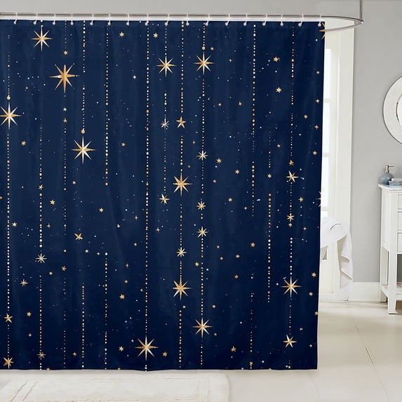 Manfei Sparkle Stars Print Shower Curtain 72Wx72L,Cute Cartoon Themed Bathroom Curtain,Navy Blue