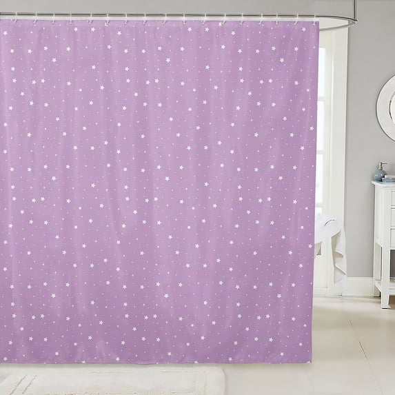 Manfei Sparkle Stars Print Shower Curtain 72Wx72L,Kawaii Cartoon Theme Bathroom Curtain,Light Purple White