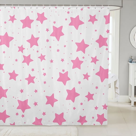 Manfei Sparkle Stars Print Shower Curtain 72Wx72L,Playful Design Bathroom Curtain,White Pink