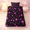 thumbnail image 1 of Manfei Sparkle Stars Printed Fitted Sheet Full,Kawaii Cartoon Themed Bed Set,Black Pink,3-Piece, 1 of 4