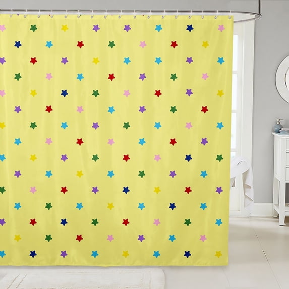 Manfei Sparkle Stars Printed Shower Curtain 72Wx78L,Lovely Cartoon Themed Bath Curtain,Yellow