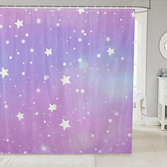 Manfei Sparkling Stars Print Shower Curtain 72Wx84L,Gradient Lavender Galaxy Bathroom Shower Curtain