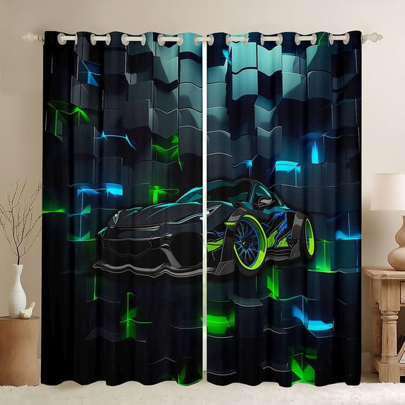Manfei Speed Car Blackout Curtains Set of 2 (52x84 Each),Geometric Plaid Art Curtain,Green