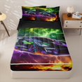 thumbnail image 1 of Manfei Speed Car Zipper Twin Comforter Sets with Fitted Sheet and 2 Pillowcases,Electric Spark Pattern Zipper Bedding Set,Multicolor,Black Reversible,4pcs, 1 of 8