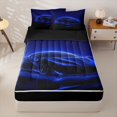 thumbnail image 1 of Manfei Speed Car Zipper Twin Comforter Sets with Fitted Sheet and 2 Pillowcases,Navy Blue Neon Light Print Zipper Bedding Set,Black Reversible,4pcs, 1 of 8