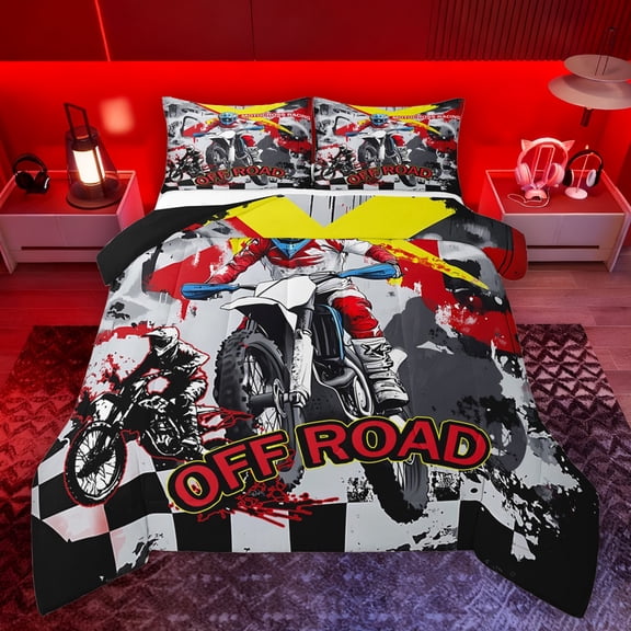 Manfei Speed Motorcycle Bedding Comforter Set,Extreme Sport Twin Comforter Sets,Watercolor Splash Ink Bedding Set For Boys Kids,Microfiber Bedroom Decor Reversible,2pcs