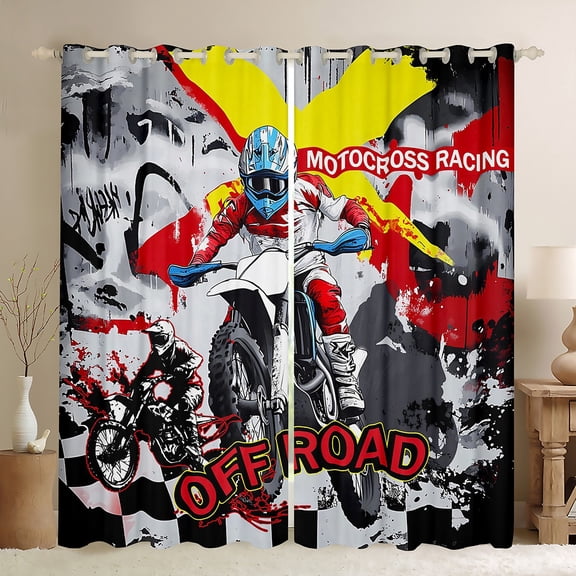 Manfei Speed Motorcycle Black Out Curtains,Extreme Sport Curtains Pack of 2 (42x63 Each),Watercolor Splash Ink Bedroom Curtains For Boys Kids,Microfiber Bedroom Decor