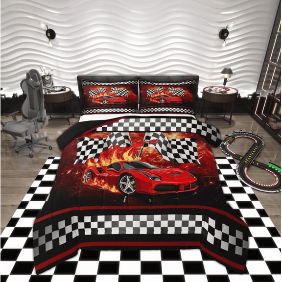 Manfei Speed Sport Bedding Twin Comforter Set, Racing Car Down Comforter, Teenager Boys Girls Reversible Duvet Insert, Super Cozy Bedroom Decorative, 2pcs