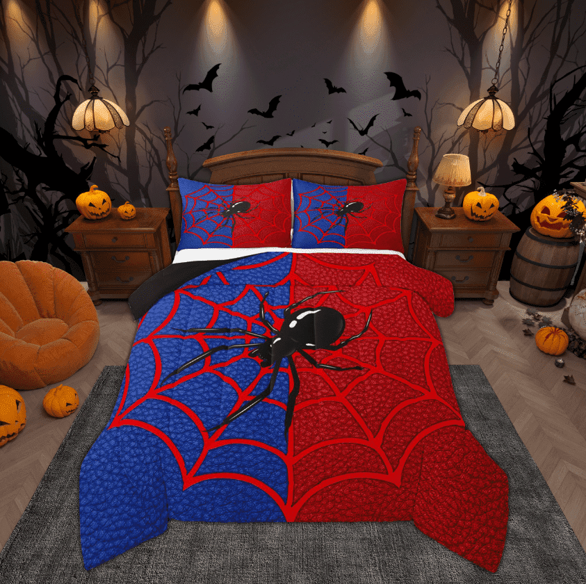 Manfei Spider Web Bedding Sets Twin with Comforter, Cartoon Spider Comforter Sets Twin Size, Honeycomb Geometric Reversible Down Comforter, Microfiber Room Decor, 2pcs