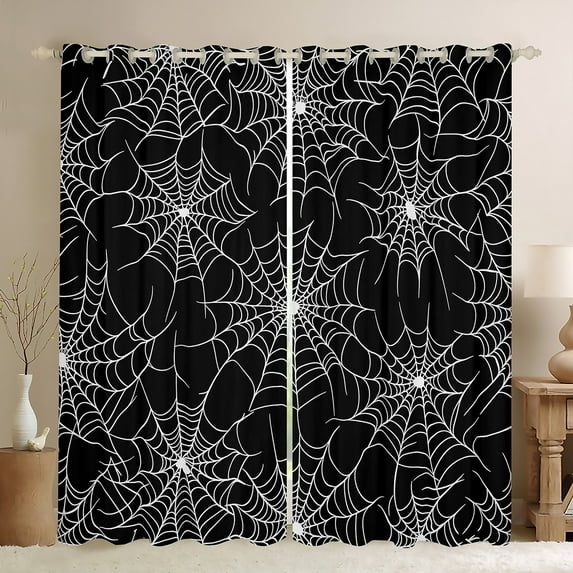 Manfei Spider Web Black Out Curtains, Happy Halloween Curtains Pack of 2 (42x63 Each) for Boys Girls, Black and White Bedroom Curtains, Luxury Bedroom Decor