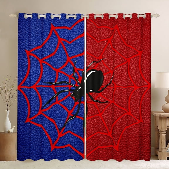 Manfei Spider Web Curtains and Drapes (38x45), Cartoon Spider Curtains Pack of 2, Honeycomb Geometric Black Out Curtains, Window Curtains Room Decor