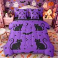 thumbnail image 1 of Manfei Spooky Animal Black Cat Full Size Bedding Sets 7 Pieces, Halloween Flying Bat Full Size Bed in a Bag, Purple Black Yellow,Black Reversible, 1 of 7