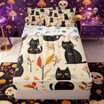 thumbnail image 1 of Manfei Spooky Animal Black Cat Heart Zipper Full Size Comforter Sets with Fitted Sheet and 2 Pillowcases, Halloween Cute Flower Leaves Zipper Bedding Set, Orange Yellow Beige,Reversible,4-Piece, 1 of 6